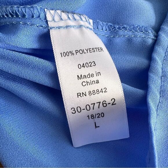 Woman Within Button Front Short Sleeve Blouse Accordion Pleats Blue Size L 18/20 - Picture 6 of 7